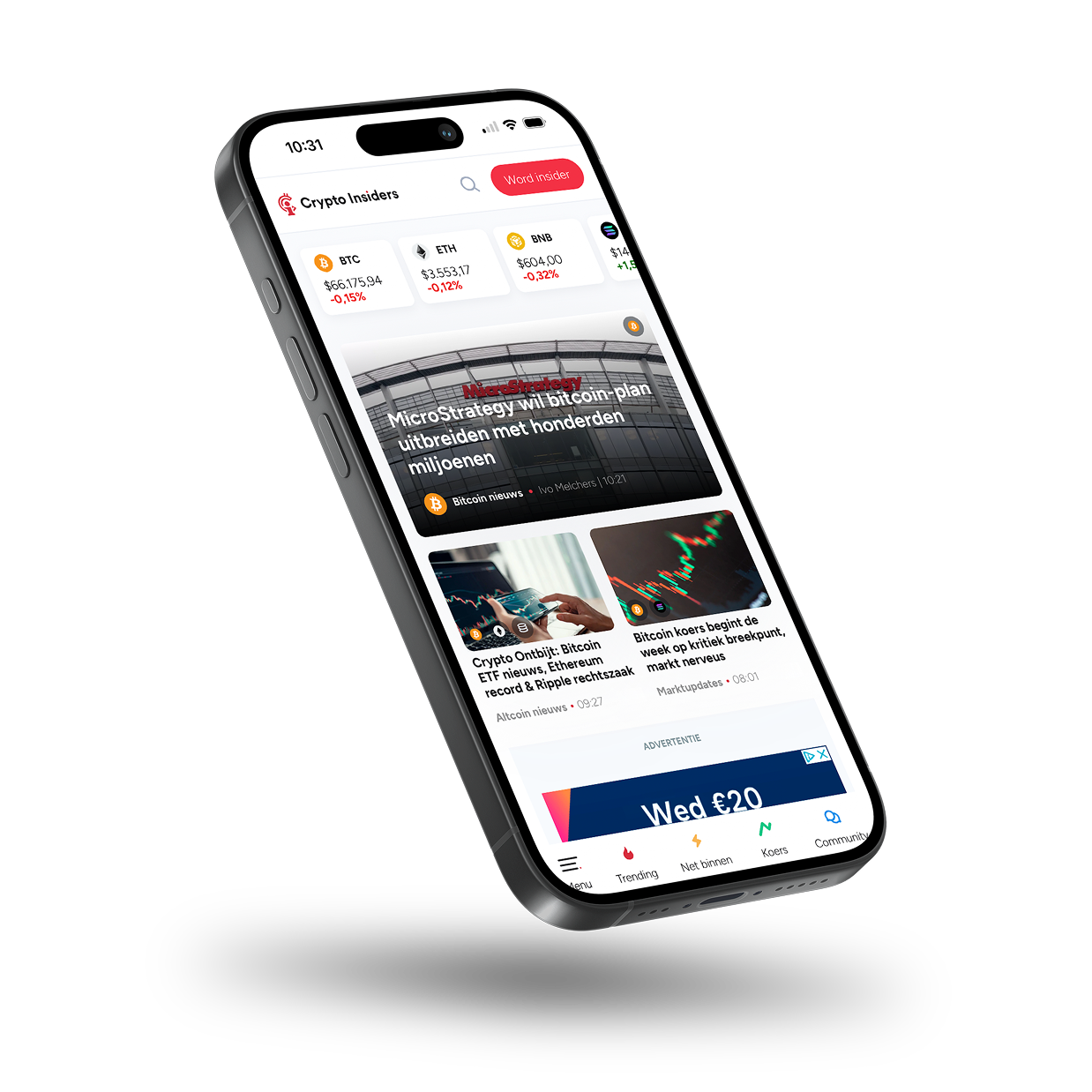 Telefon-Mockup mit der Crypto-Insiders-App