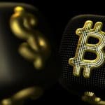 Bild einer digitalen Umgebung mit einem Bitcoin- und einem Dollarzeichen