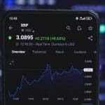 Eine Abbildung des XRP-Kurses mit grünen Zahlen und einer Vielzahl von Marktdaten im Hintergrund