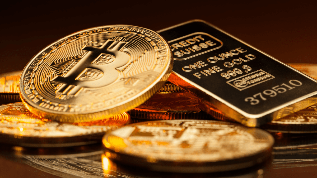 Foto van Bitcoin en goud Foto von Bitcoin und Gold
